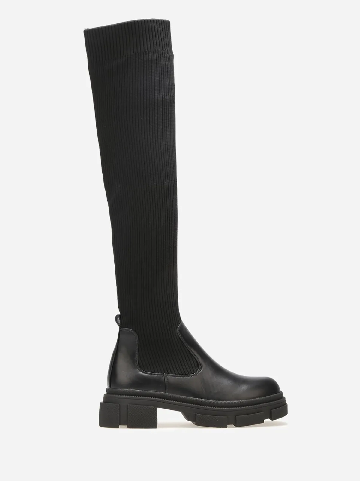 Outlet La Modeuse Cuissardes bi-matières à semelle chuncky Noir