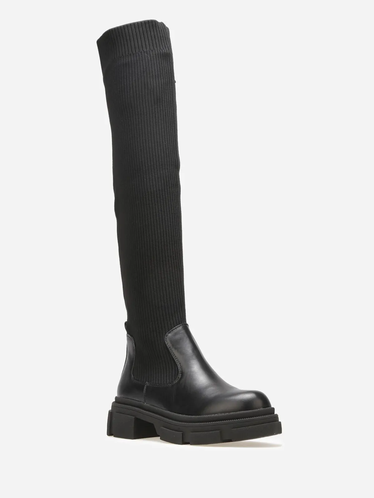 Outlet La Modeuse Cuissardes bi-matières à semelle chuncky Noir