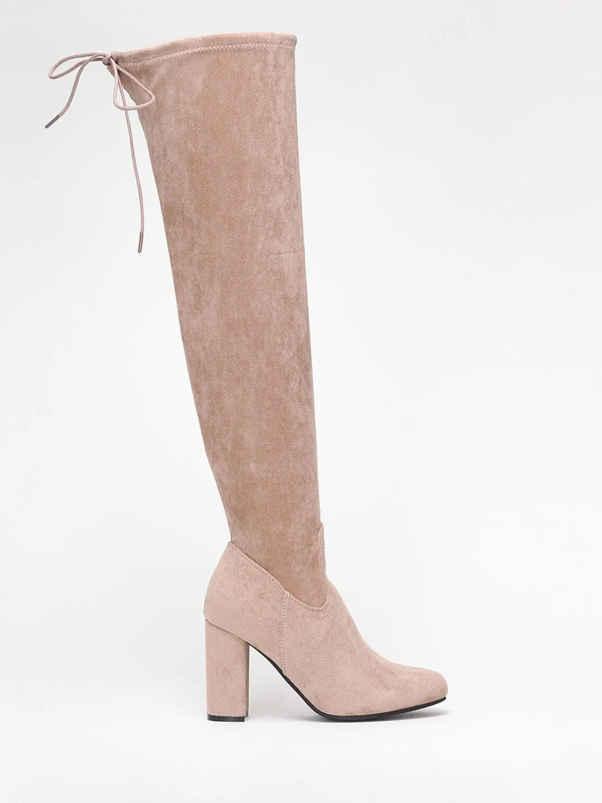 Hot La Modeuse Cuissardes en suédine à talon carré Beige