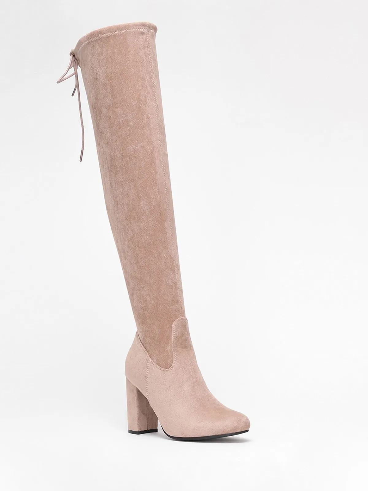Hot La Modeuse Cuissardes en suédine à talon carré Beige