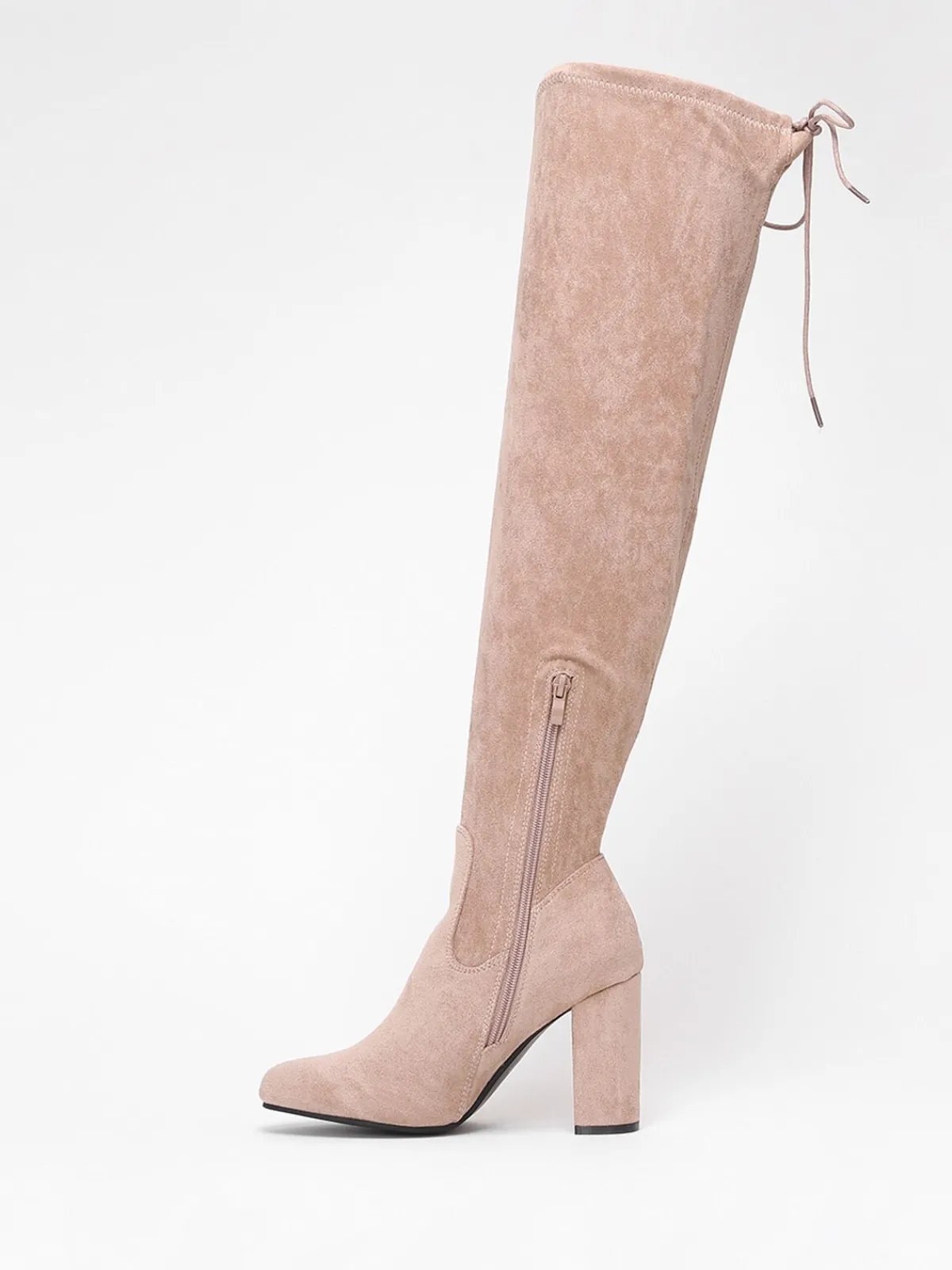 Hot La Modeuse Cuissardes en suédine à talon carré Beige