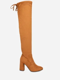 Outlet La Modeuse Cuissardes en suédine à talon carré Camel
