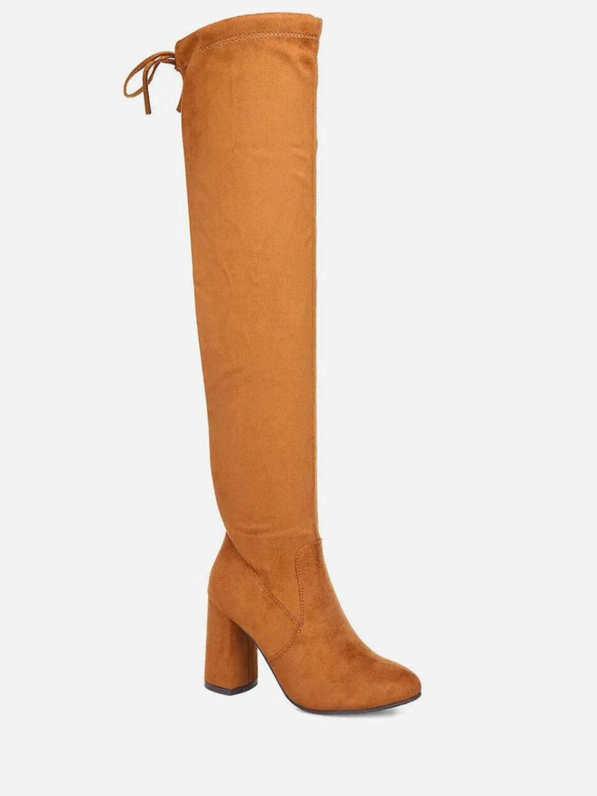 Outlet La Modeuse Cuissardes en suédine à talon carré Camel