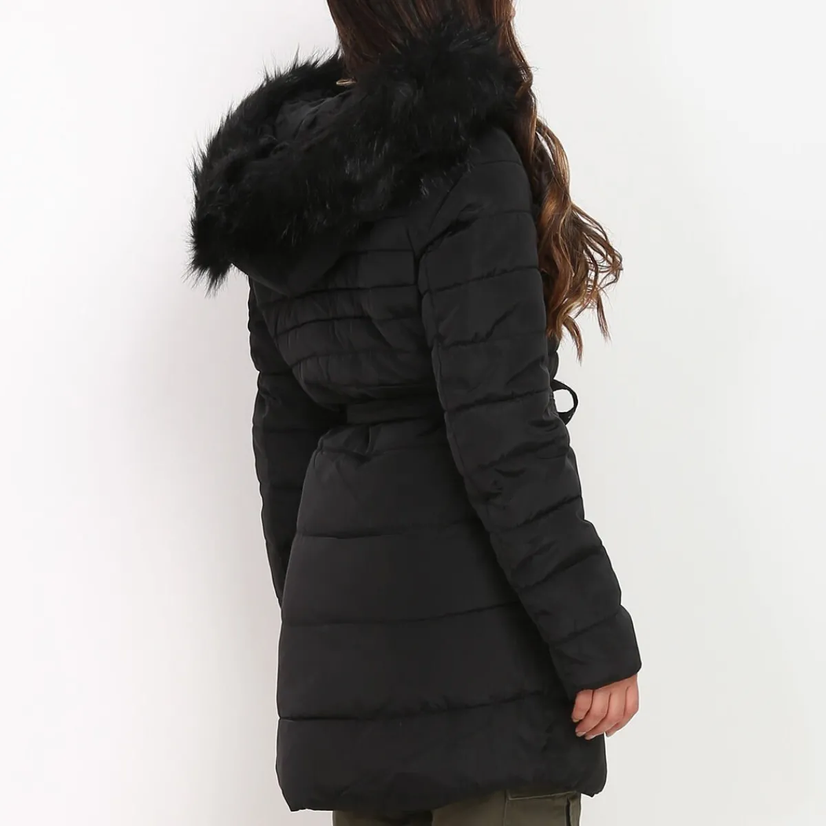 Online La Modeuse Doudoune à capuche fausse fourrure Noir
