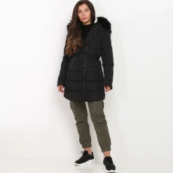 Online La Modeuse Doudoune à capuche fausse fourrure Noir