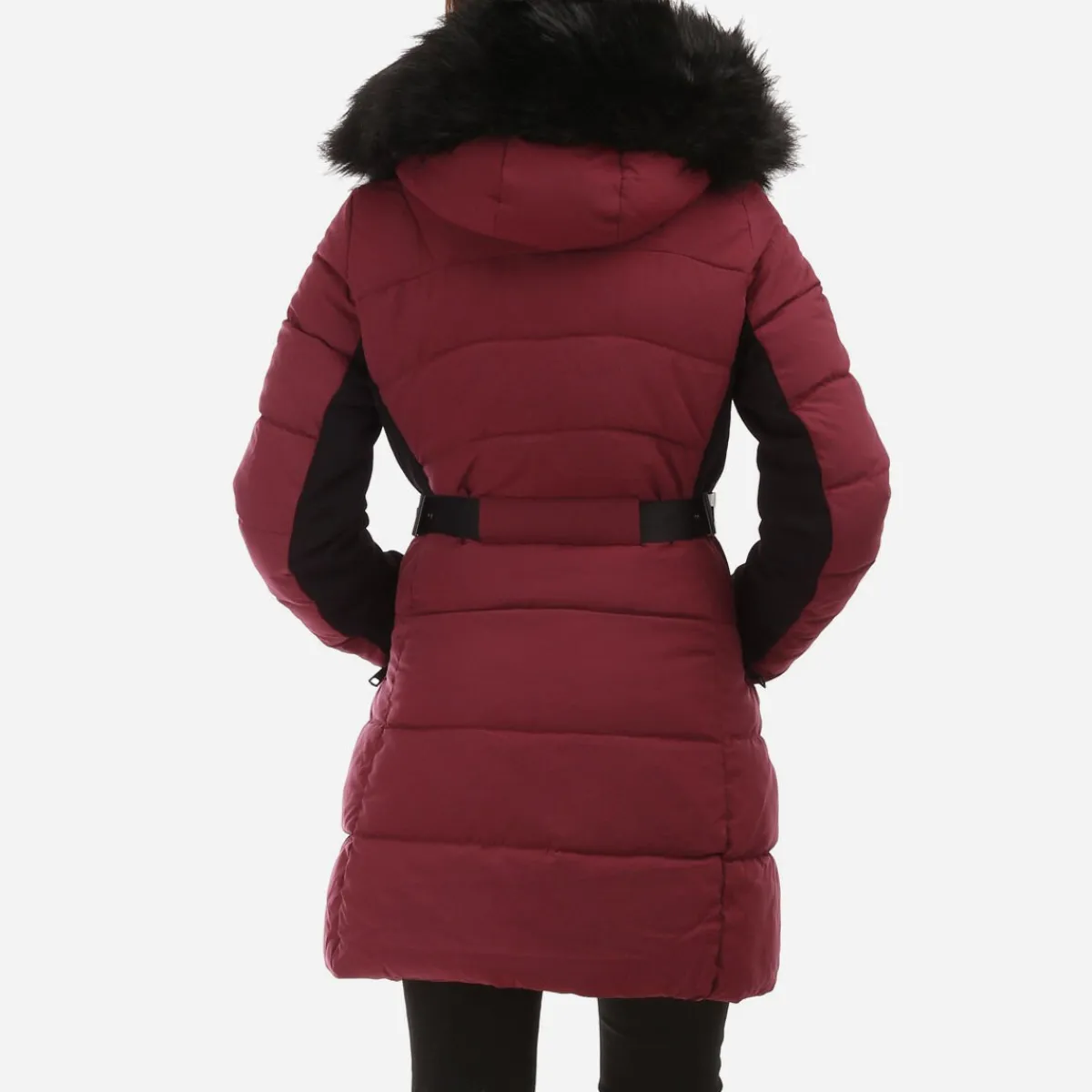 Outlet La Modeuse Doudoune longue avec fausse fourrure Bordeaux