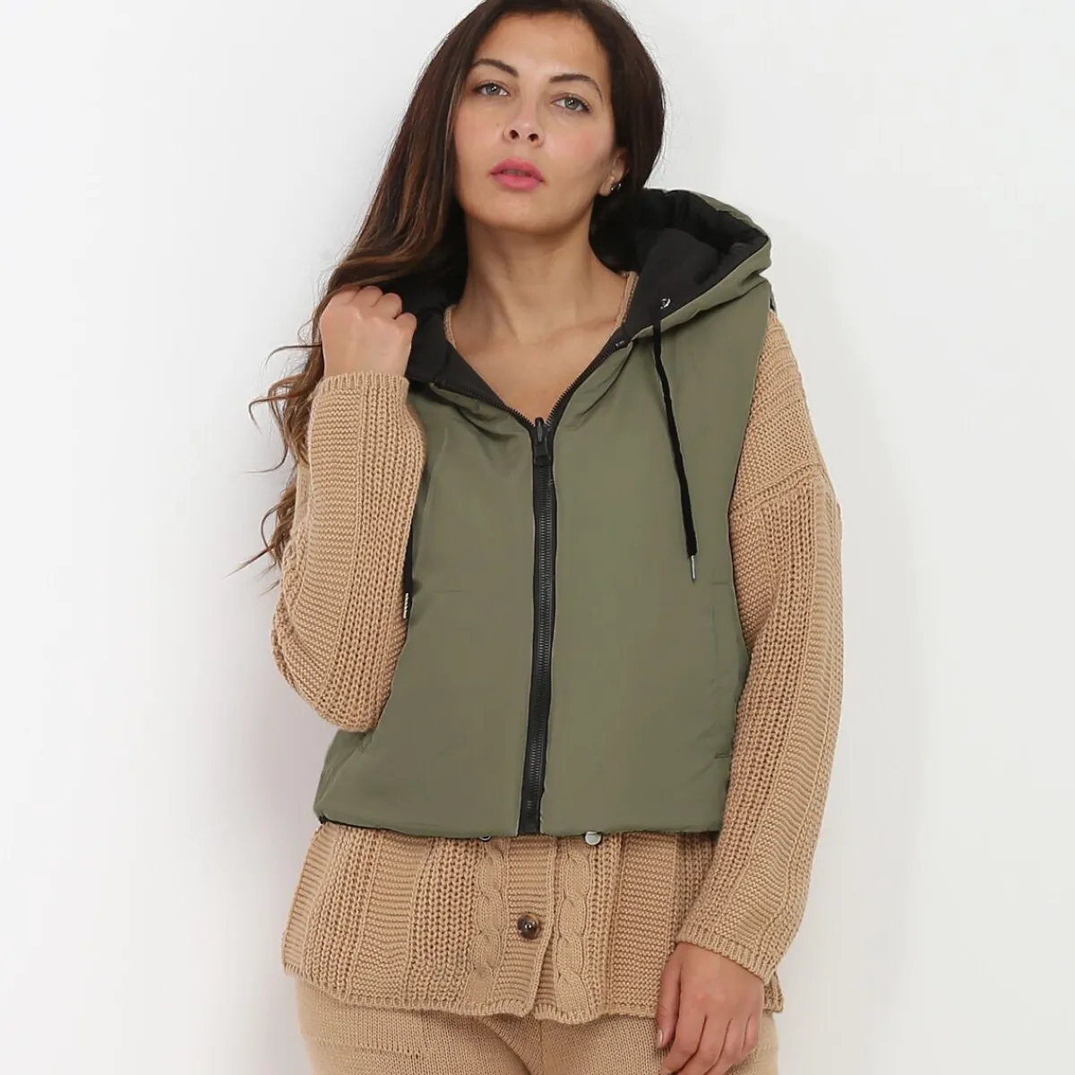 Clearance La Modeuse Doudoune sans manches réversible Kaki