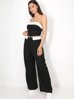 Outlet La Modeuse Ensemble bustier et pantalon à revers Noir