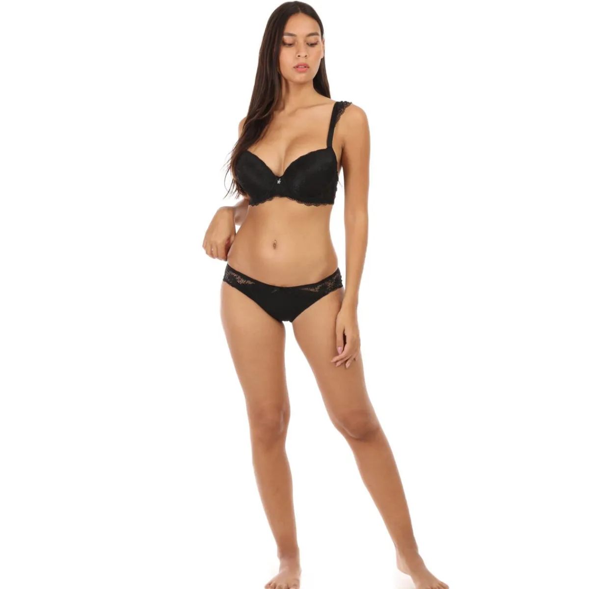 Best La Modeuse Ensemble en dentelle et bijou strass Noir