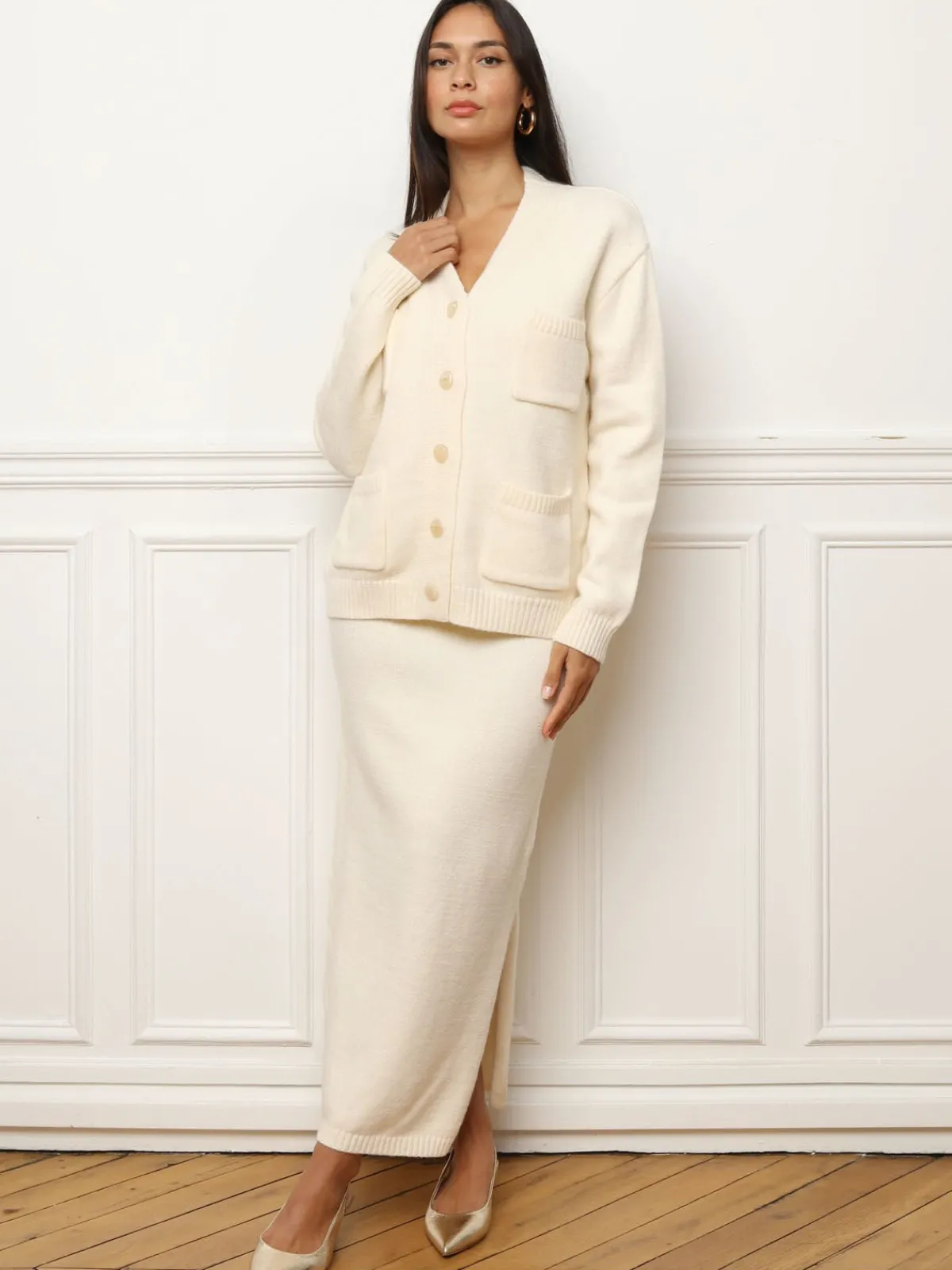 Best La Modeuse Ensemble jupe longue et cardigan Blanc