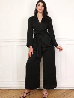 New La Modeuse Ensemble kimono et pantalon texturés Noir