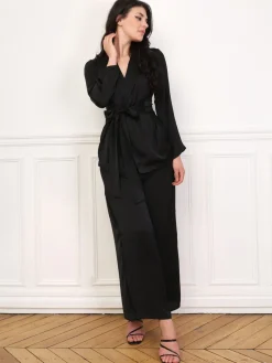 New La Modeuse Ensemble kimono et pantalon texturés Noir