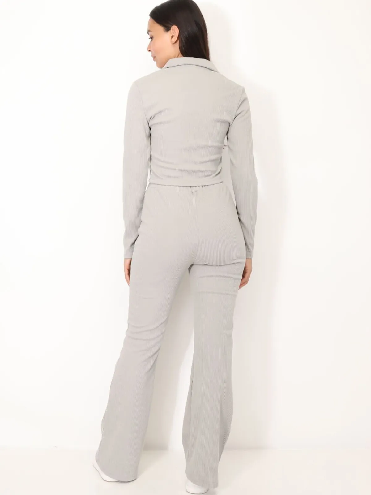 Best La Modeuse Ensemble pantalon et top zippé Gris