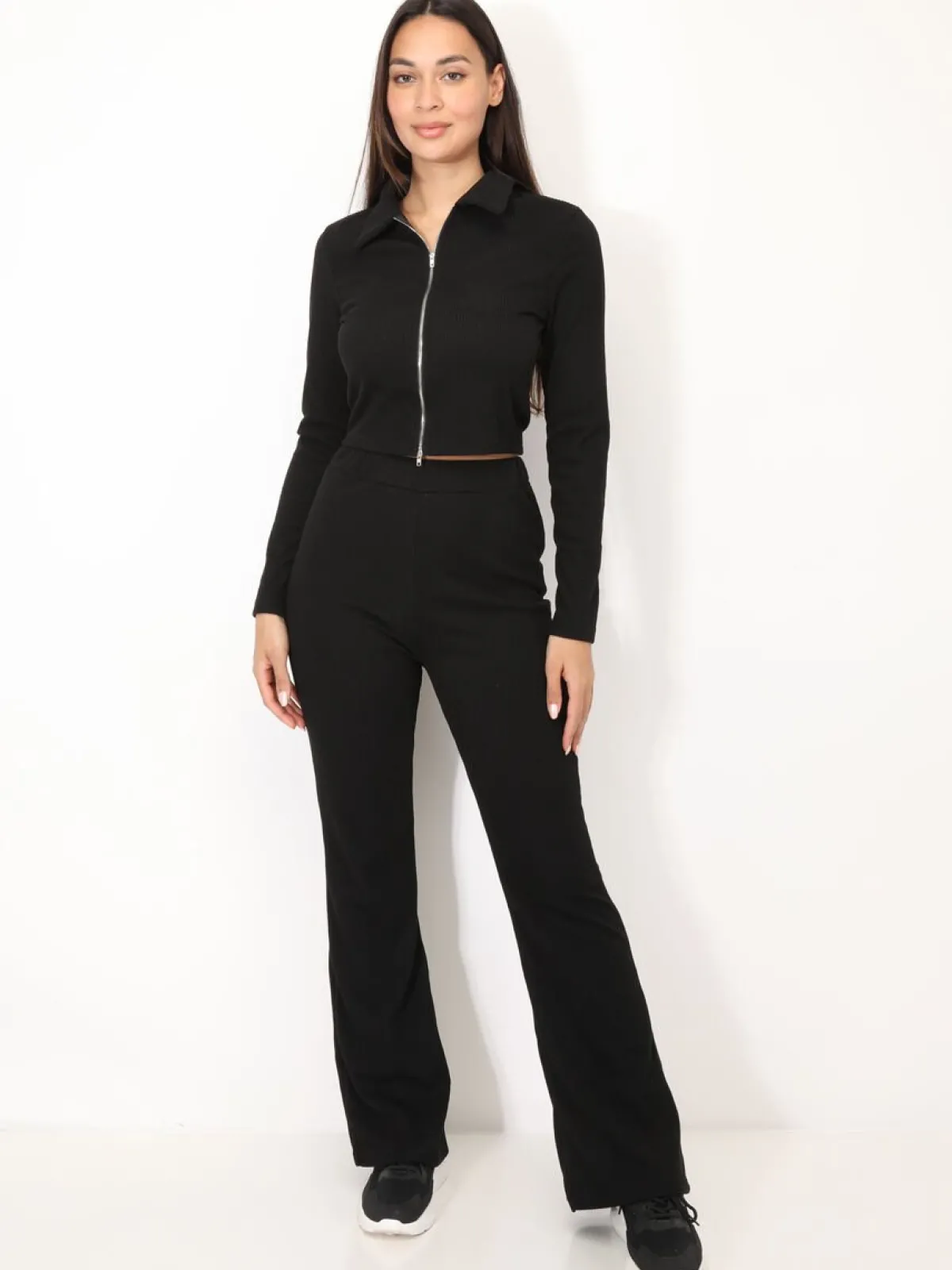 Best La Modeuse Ensemble pantalon et top zippé Noir
