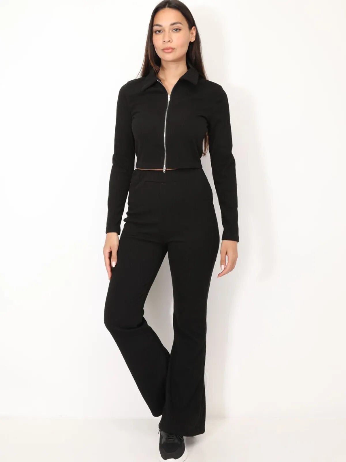 Best La Modeuse Ensemble pantalon et top zippé Noir