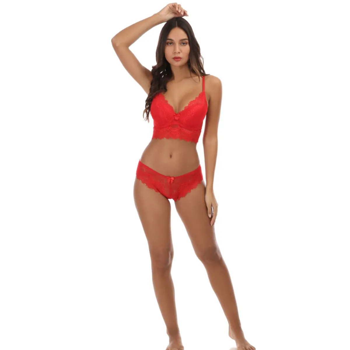 La Modeuse Ensemble push-up bralette et culotte en dentelle Rouge