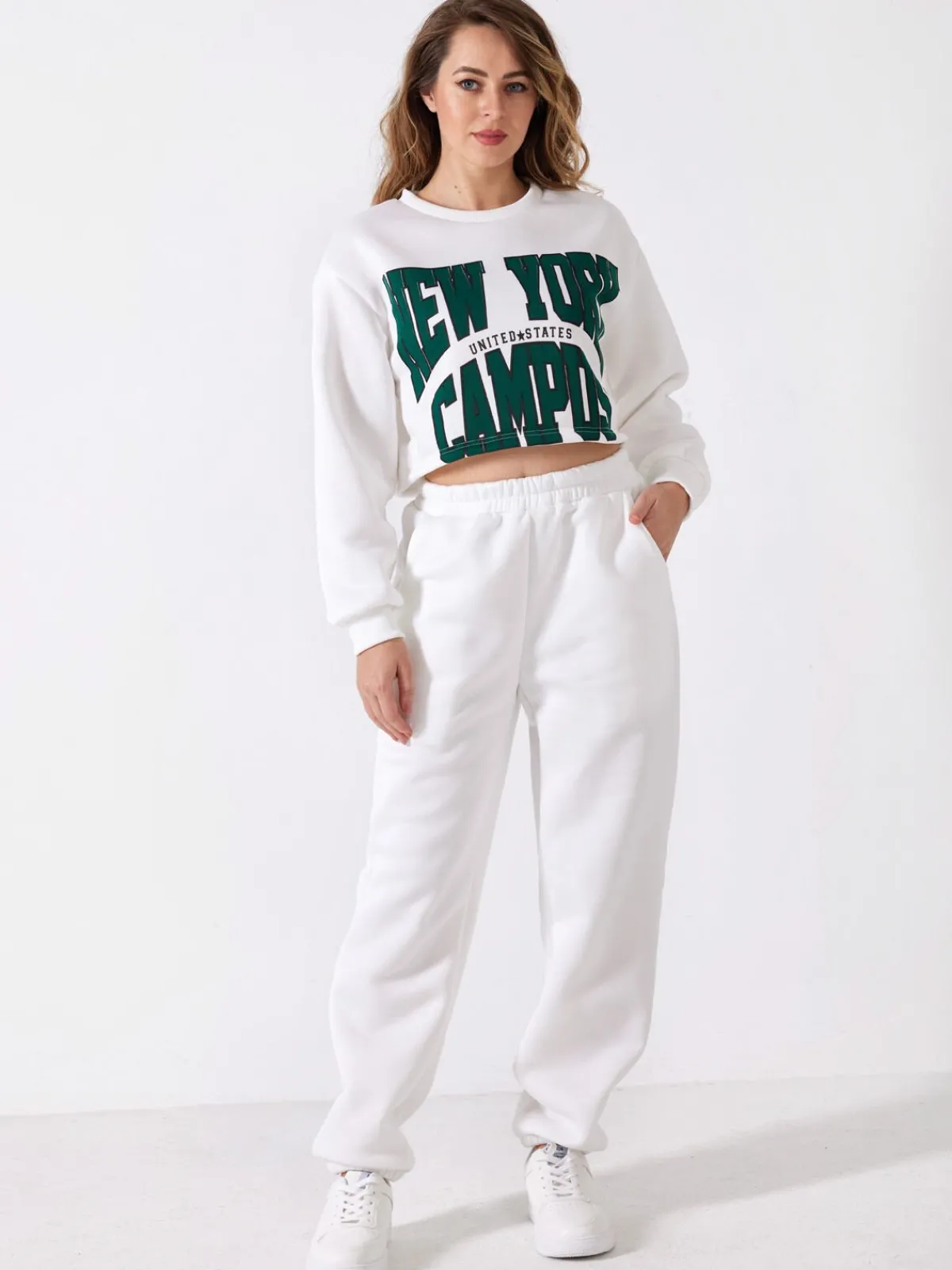 Discount La Modeuse Ensemble sweat imprimé et jogging Blanc