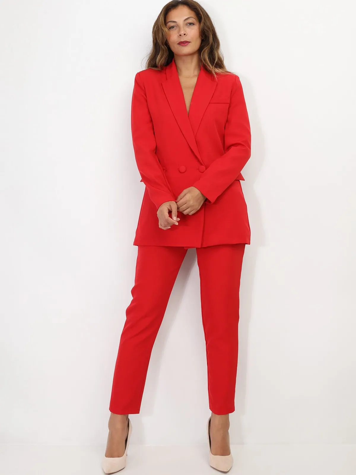 Discount La Modeuse Ensemble tailleur droit Rouge