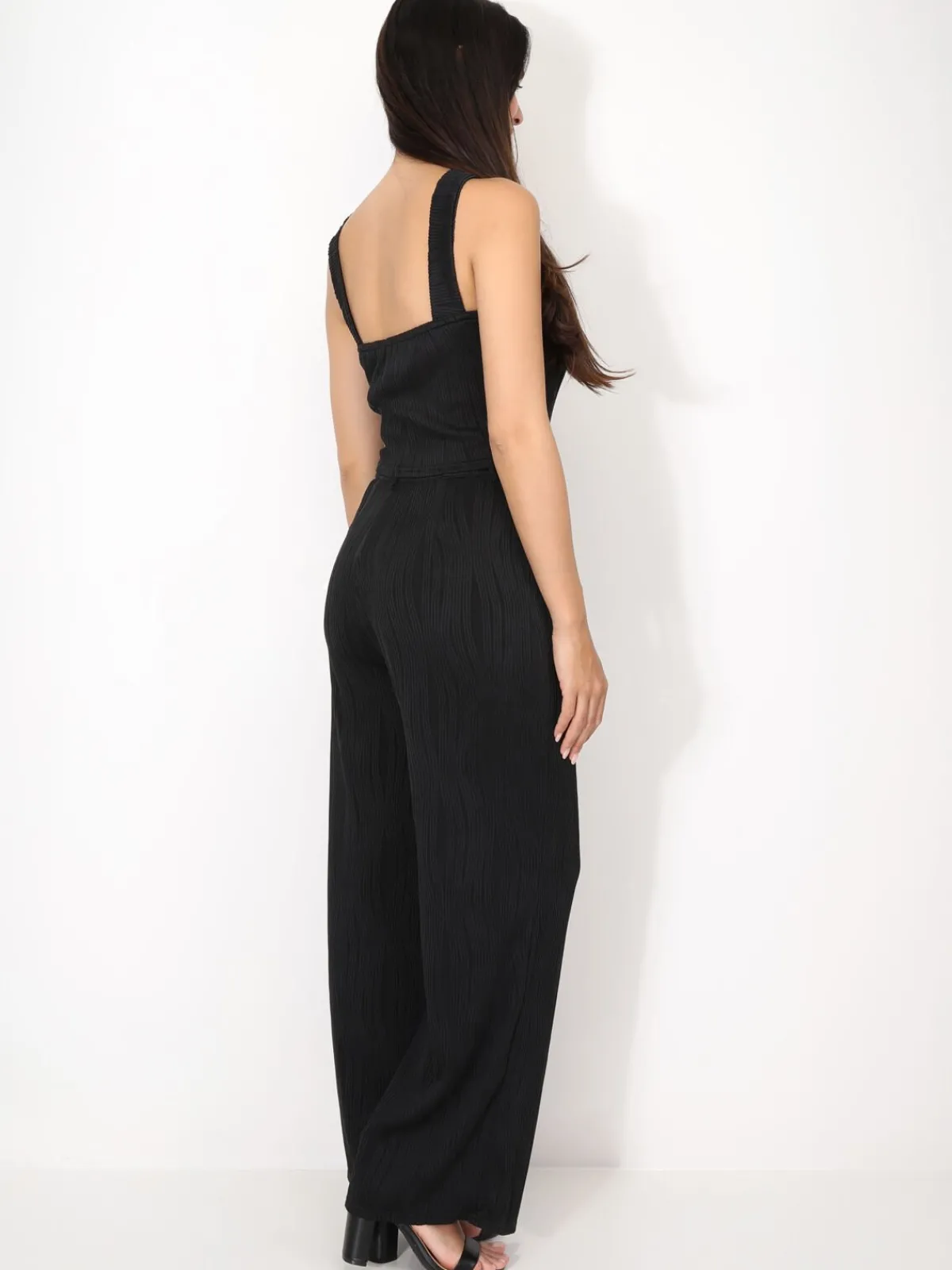 Outlet La Modeuse Ensemble top et pantalon en relief Noir