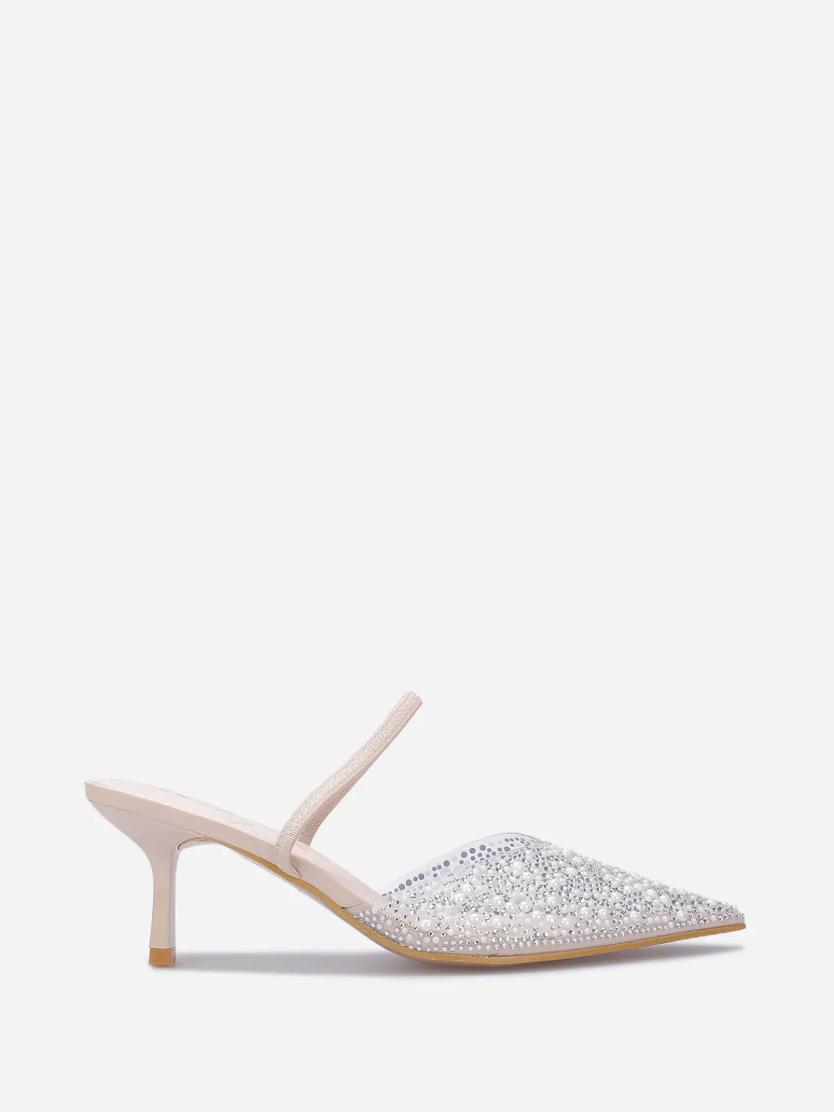 Sale La Modeuse Escarpins slingback à strass et perles Beige