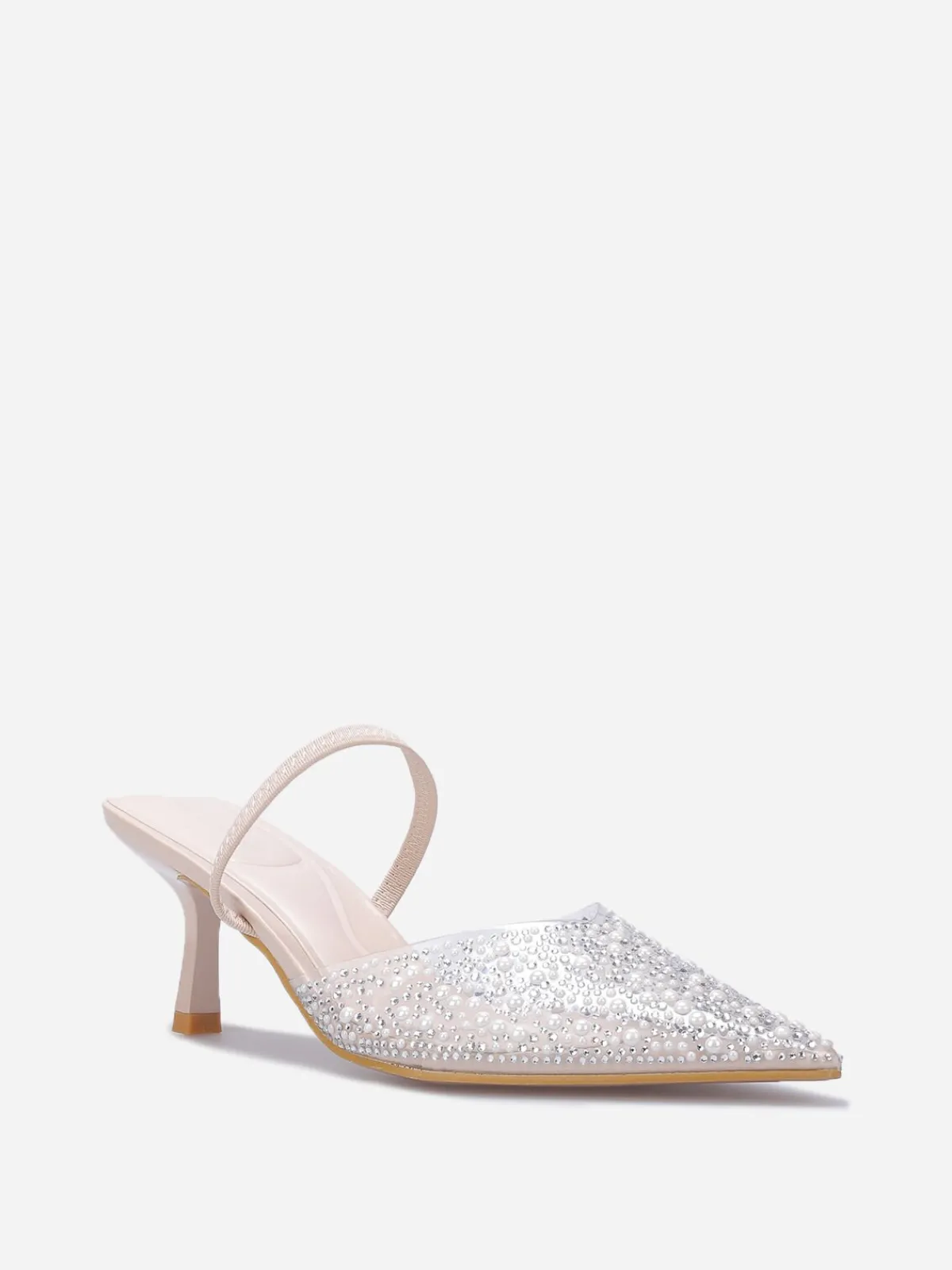 Sale La Modeuse Escarpins slingback à strass et perles Beige