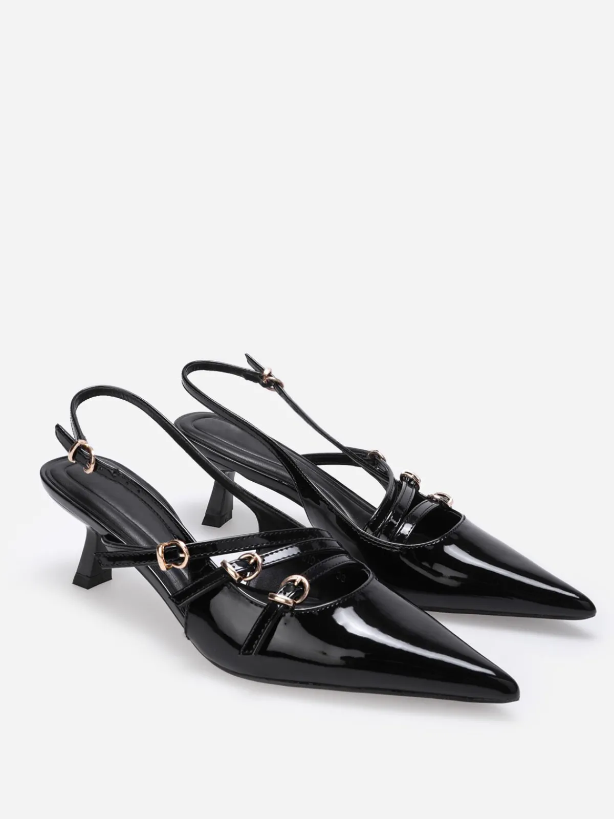 New La Modeuse Escarpins slingback vernis avec brides Noir