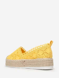 Clearance La Modeuse Espadrilles à plateforme en crochet Jaune