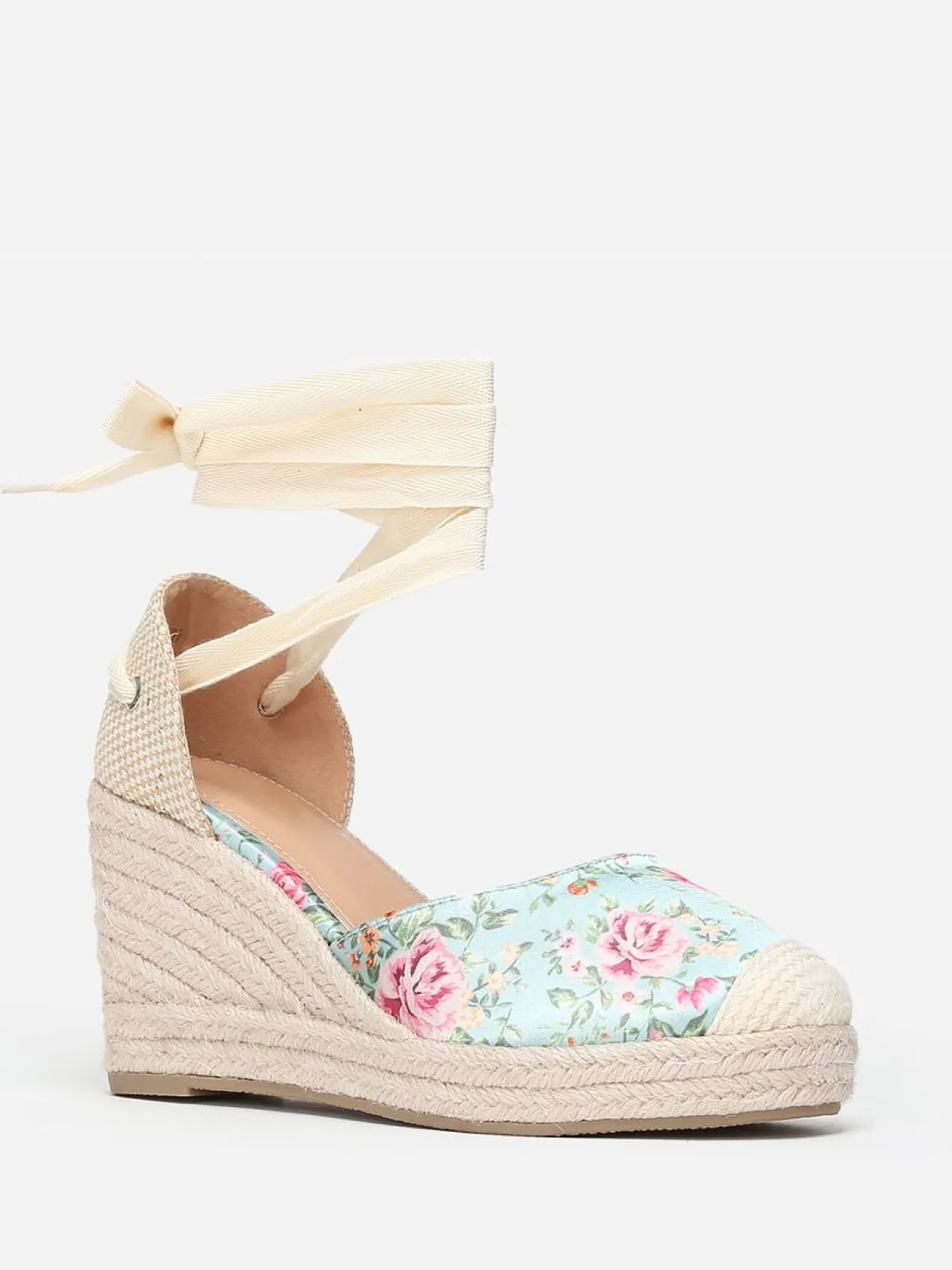 Sale La Modeuse Espadrilles compensées à fleurs Vert
