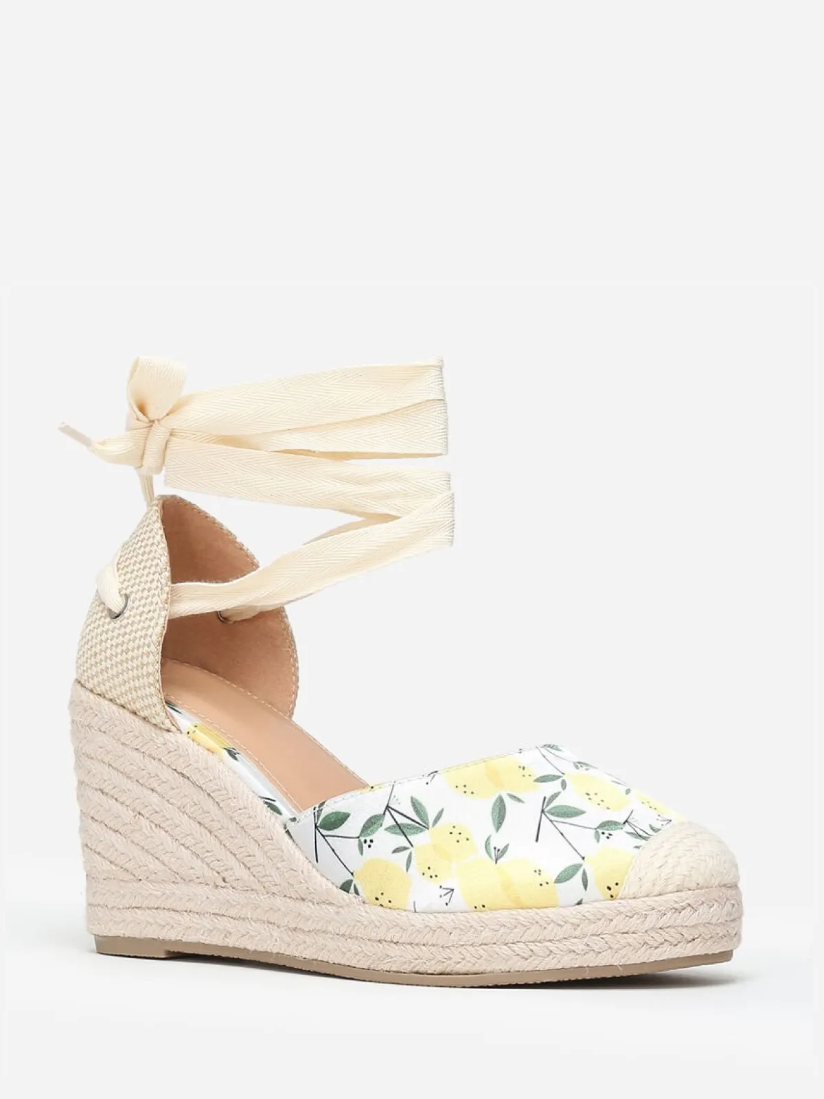 Sale La Modeuse Espadrilles compensées à imprimé citrons Jaune