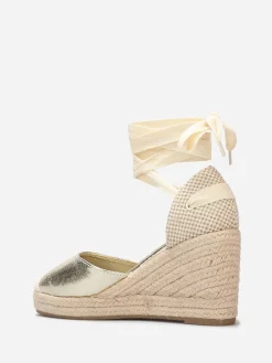 Online La Modeuse Espadrilles compensées avec ruban à nouer Doré