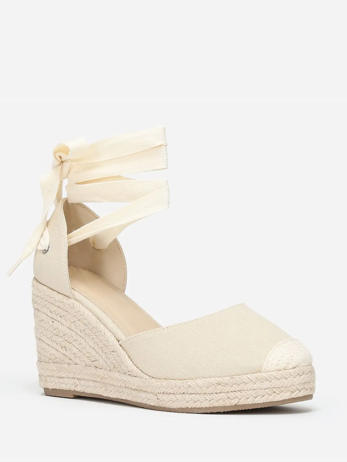 New La Modeuse Espadrilles compensées avec ruban à nouer Beige