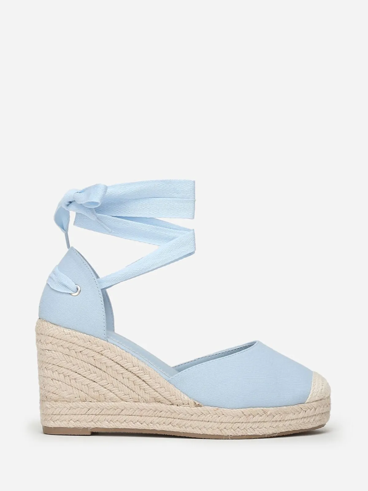 Discount La Modeuse Espadrilles compensées avec ruban à nouer Bleu