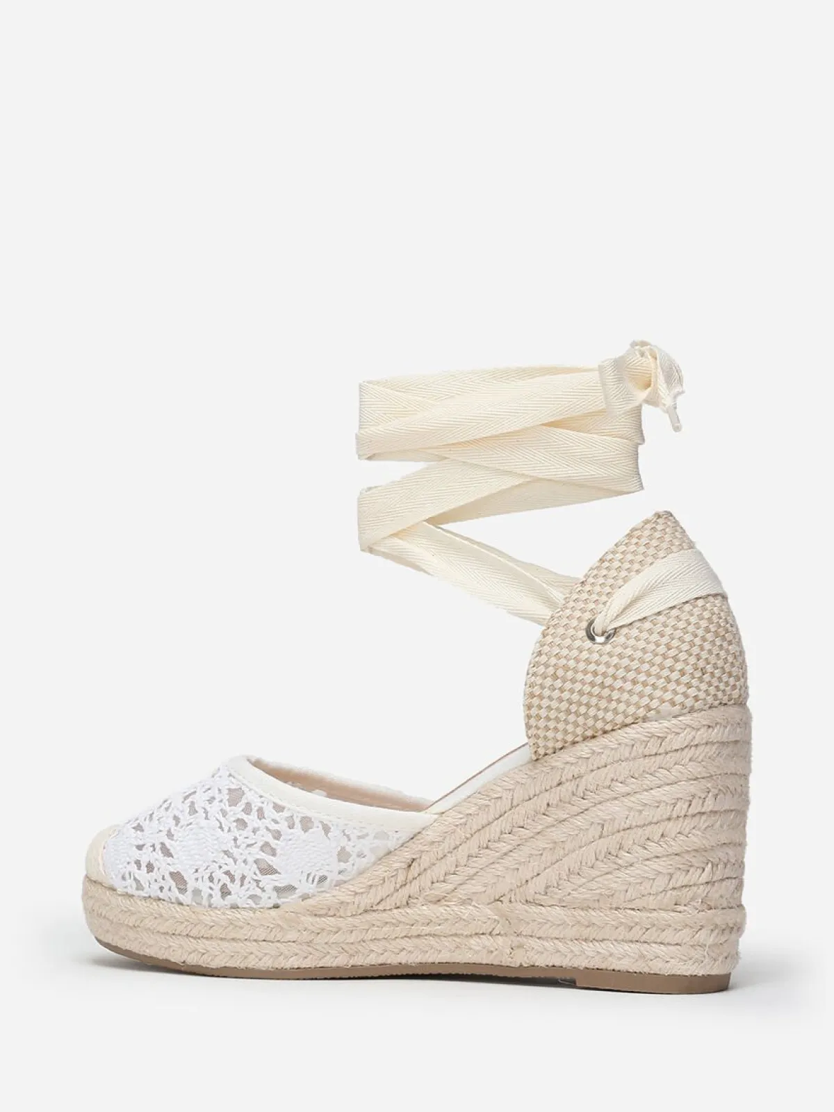 La Modeuse Espadrilles compensées dentelées à nouer Blanc
