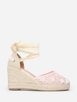 Clearance La Modeuse Espadrilles compensées dentelées à nouer Rose