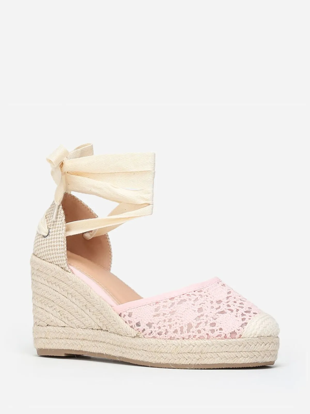 Clearance La Modeuse Espadrilles compensées dentelées à nouer Rose