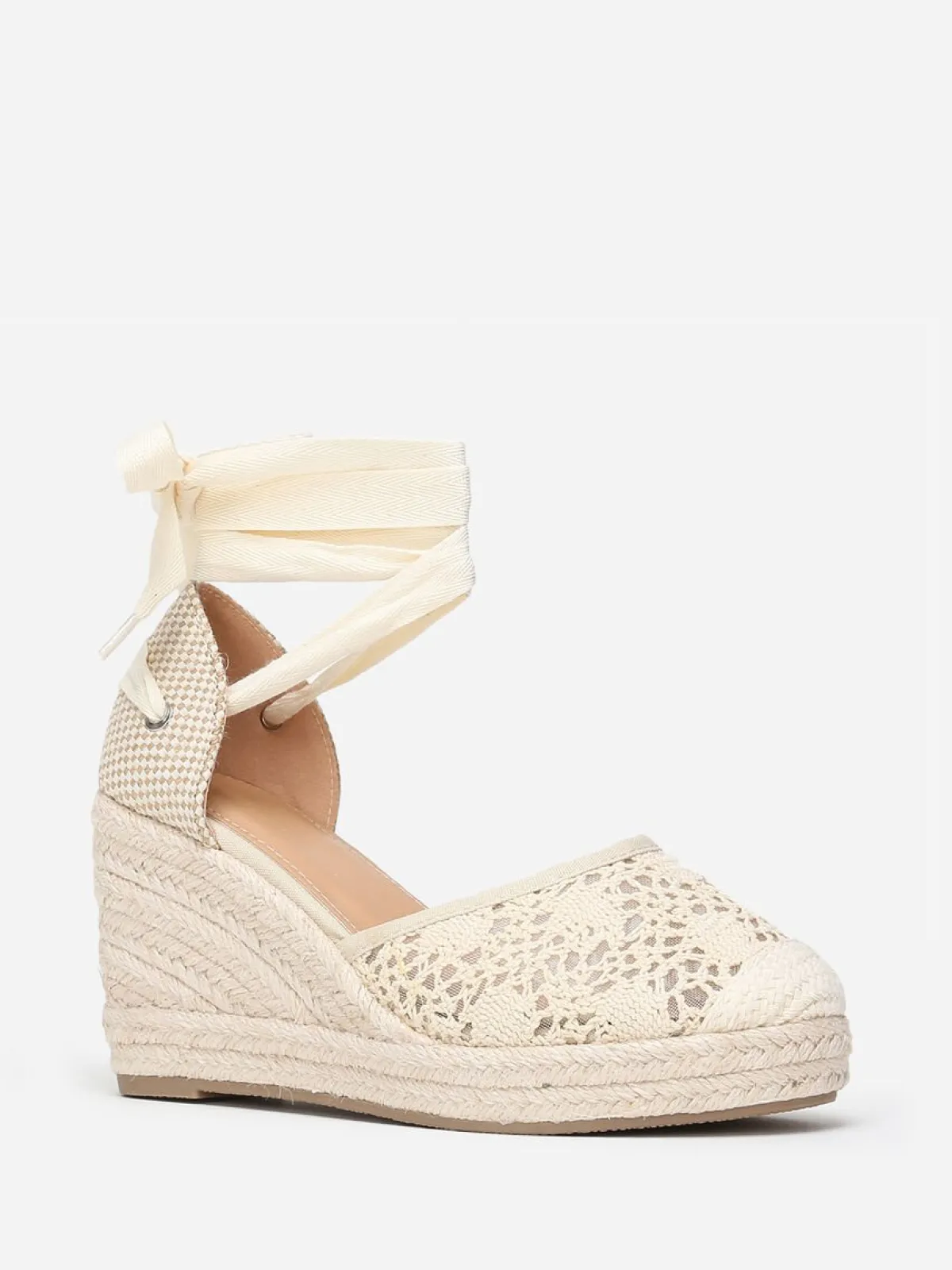 Discount La Modeuse Espadrilles compensées dentelées à nouer Beige