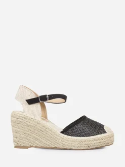 La Modeuse Espadrilles compensées effet paille tressée Noir