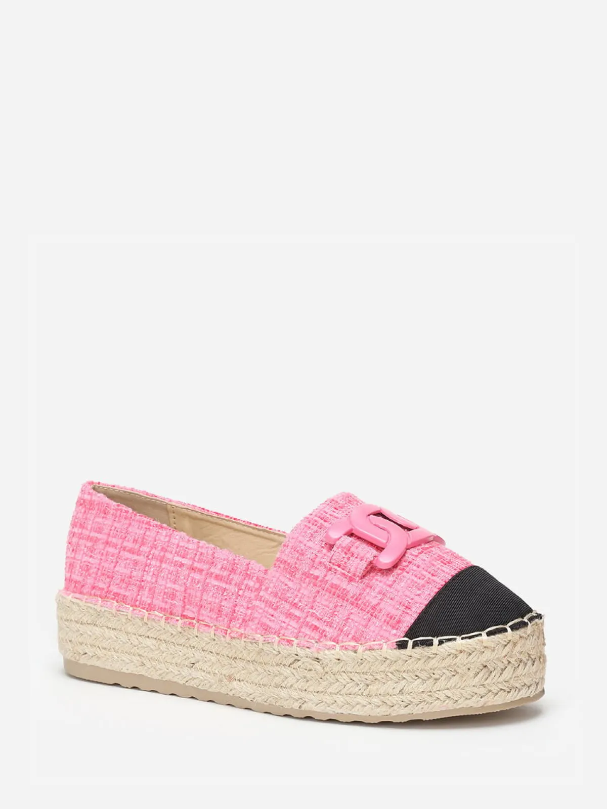 Outlet La Modeuse Espadrilles effet tweed avec bride Fuchsia