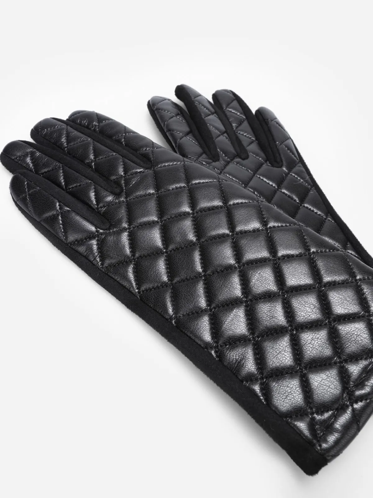 La Modeuse Gants en suédine et simili matelassé Noir