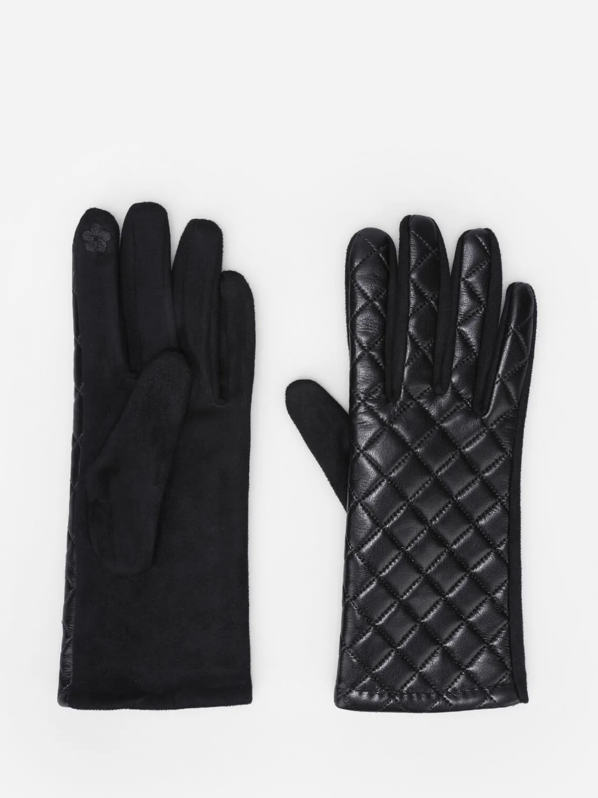 La Modeuse Gants en suédine et simili matelassé Noir
