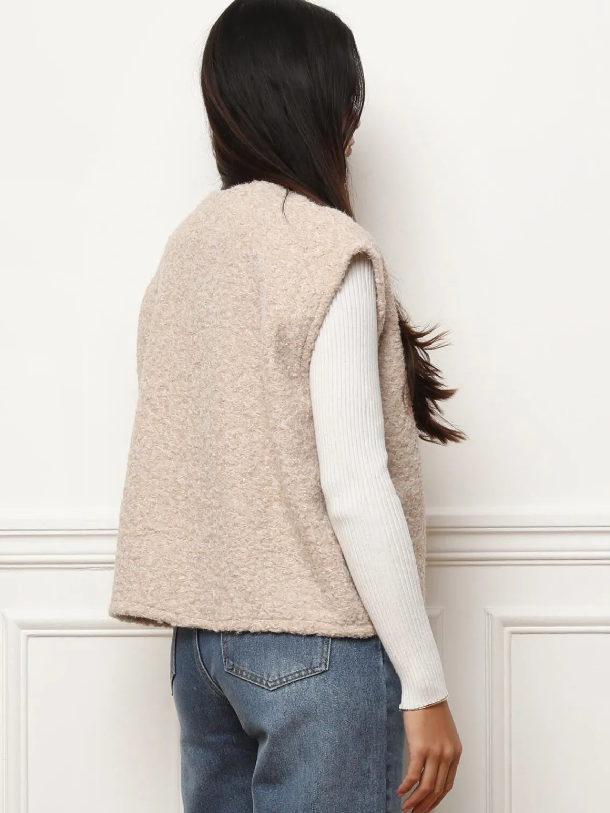 Best La Modeuse Gilet sans manches duveteux Beige