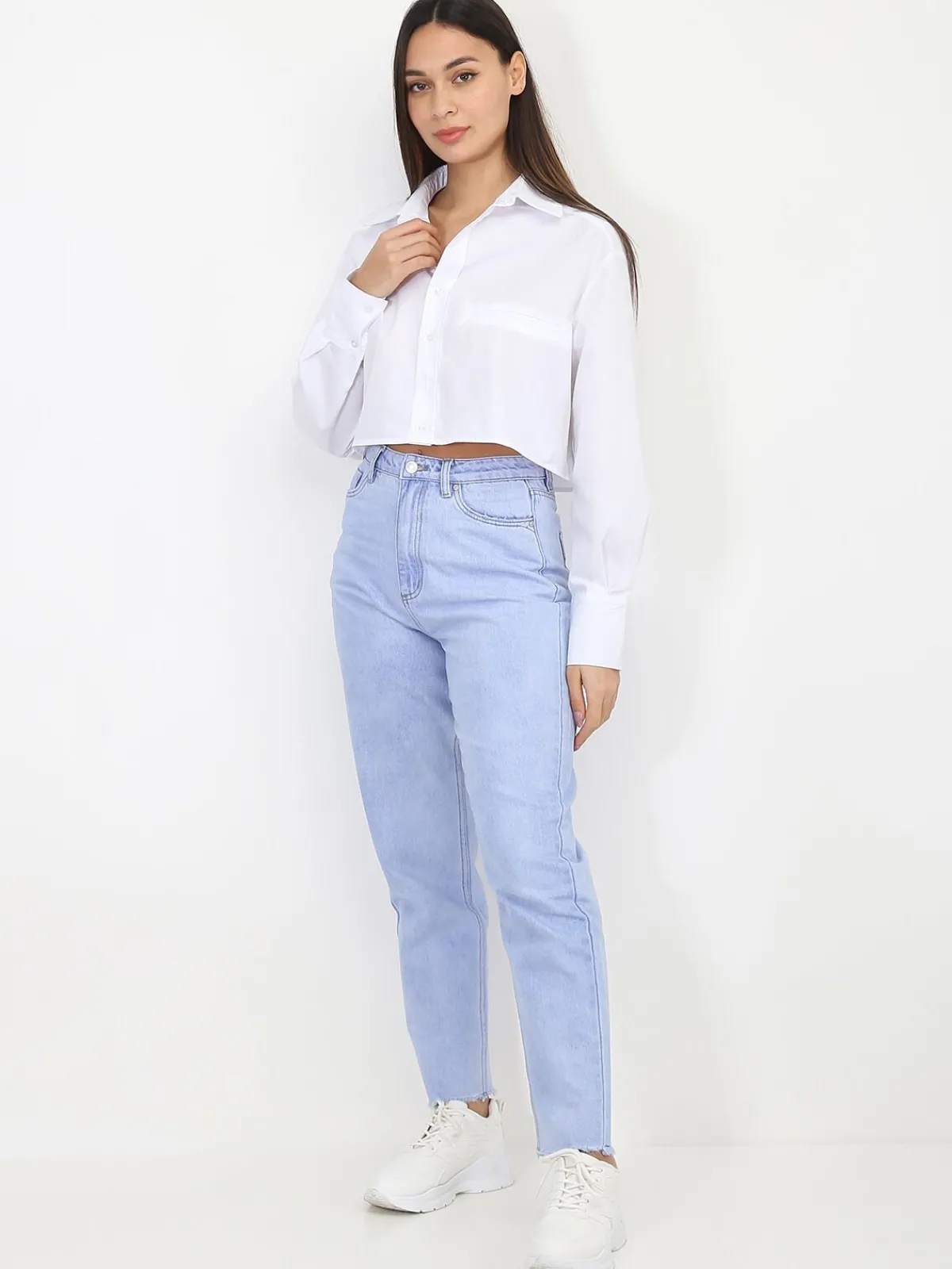 Sale La Modeuse Jeans droit à bords effilochés BleuClair