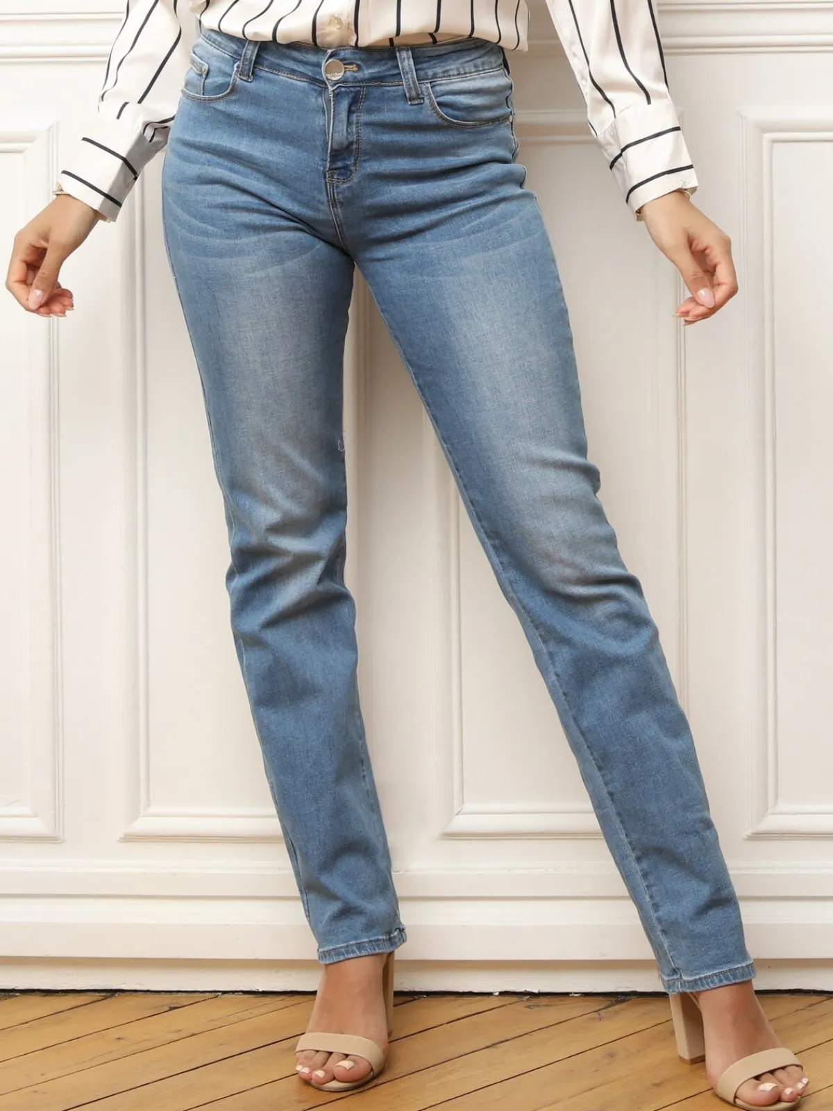 Online La Modeuse Jeans droit et push-up délavé Bleu