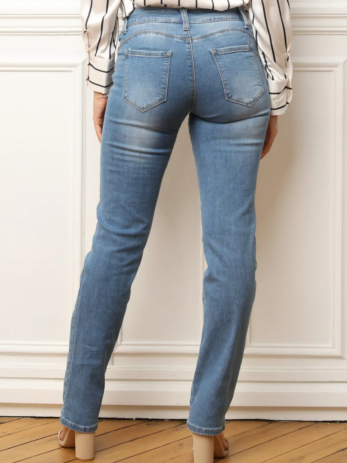 Online La Modeuse Jeans droit et push-up délavé Bleu