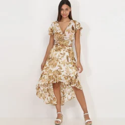Clearance La Modeuse Jupe asymétrique à motif printanier Blanc