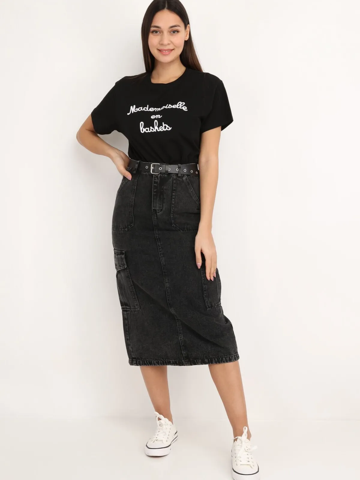 Best La Modeuse Jupe cargo en jeans avec ceinture grisfoncé