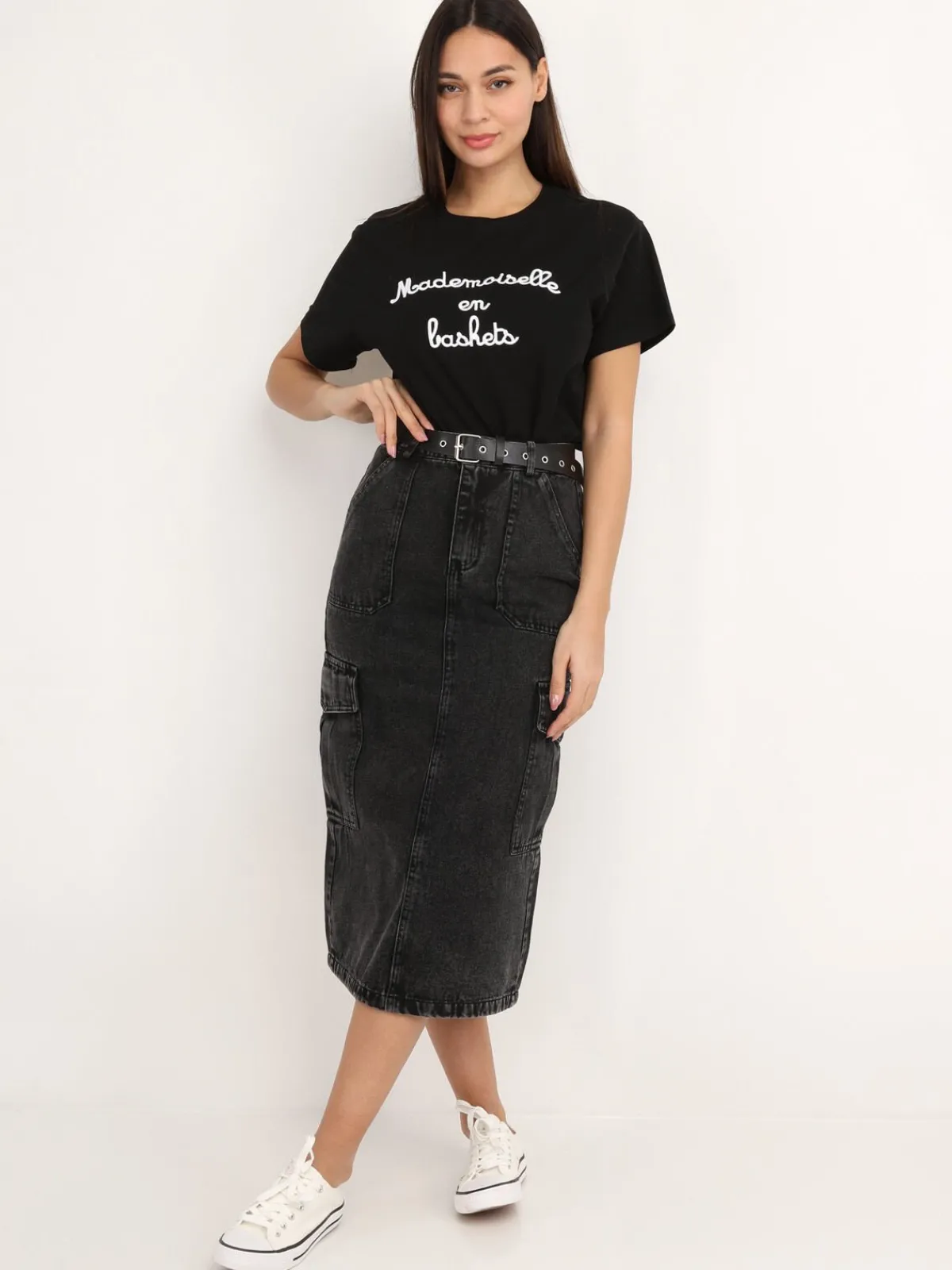 Best La Modeuse Jupe cargo en jeans avec ceinture grisfoncé