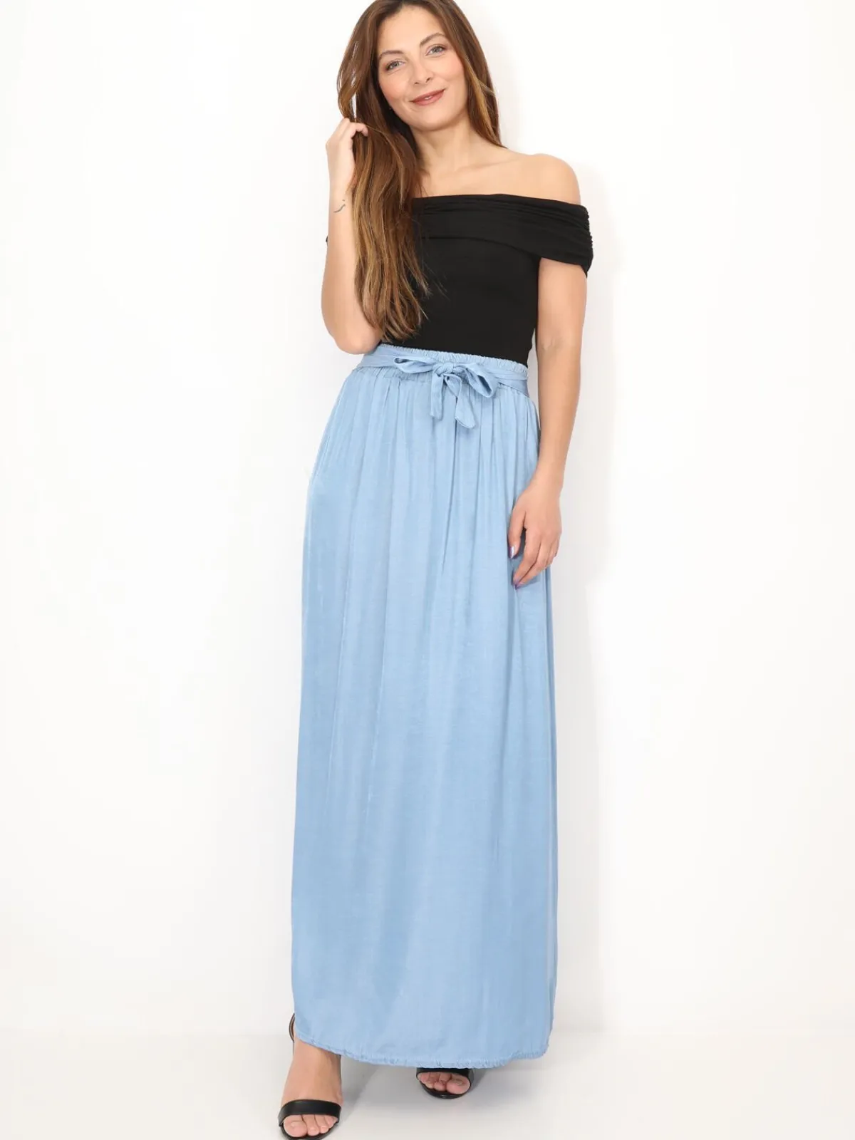 La Modeuse Jupe effet denim ceinturée BleuClair