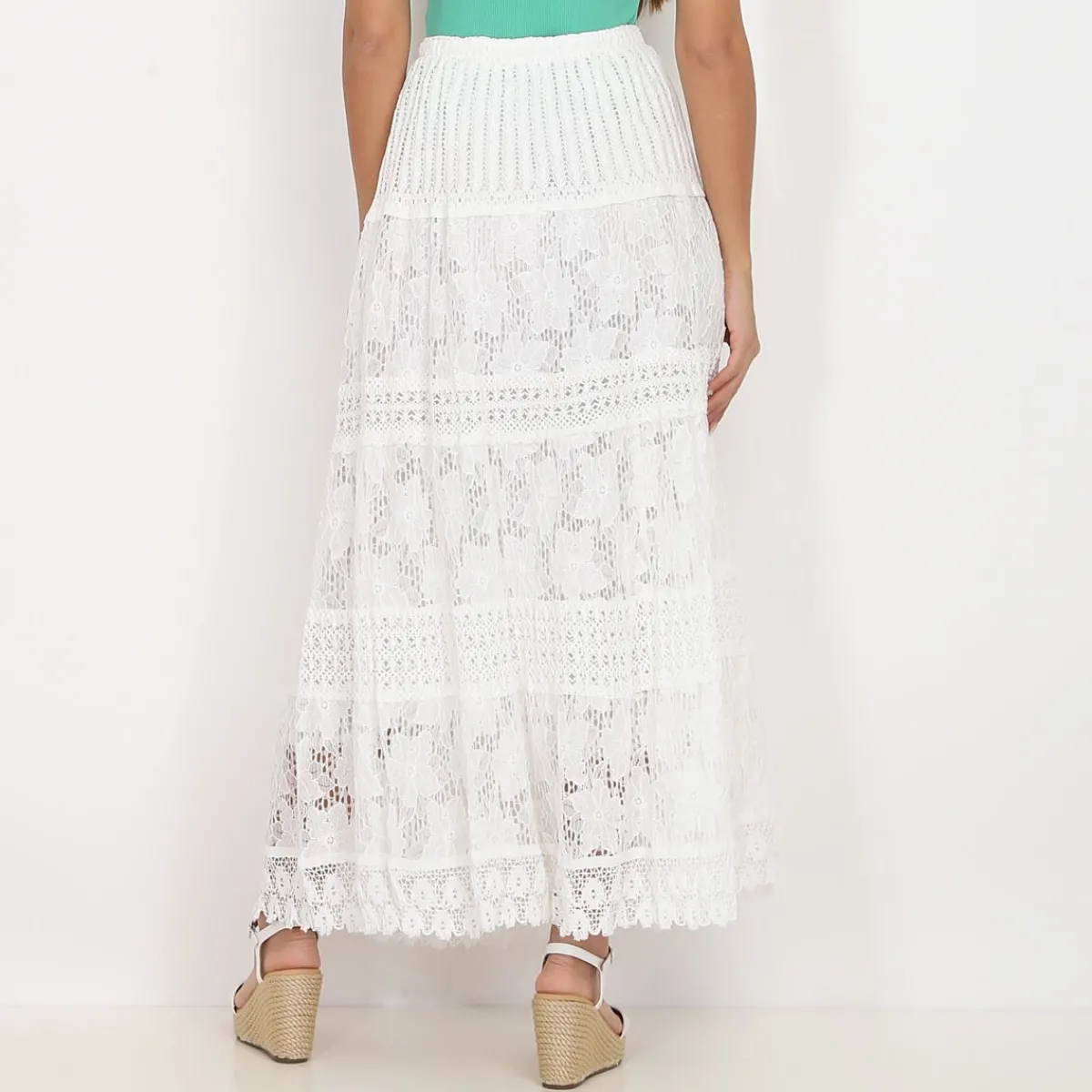 Outlet La Modeuse Jupe en crochet et dentelle Blanc