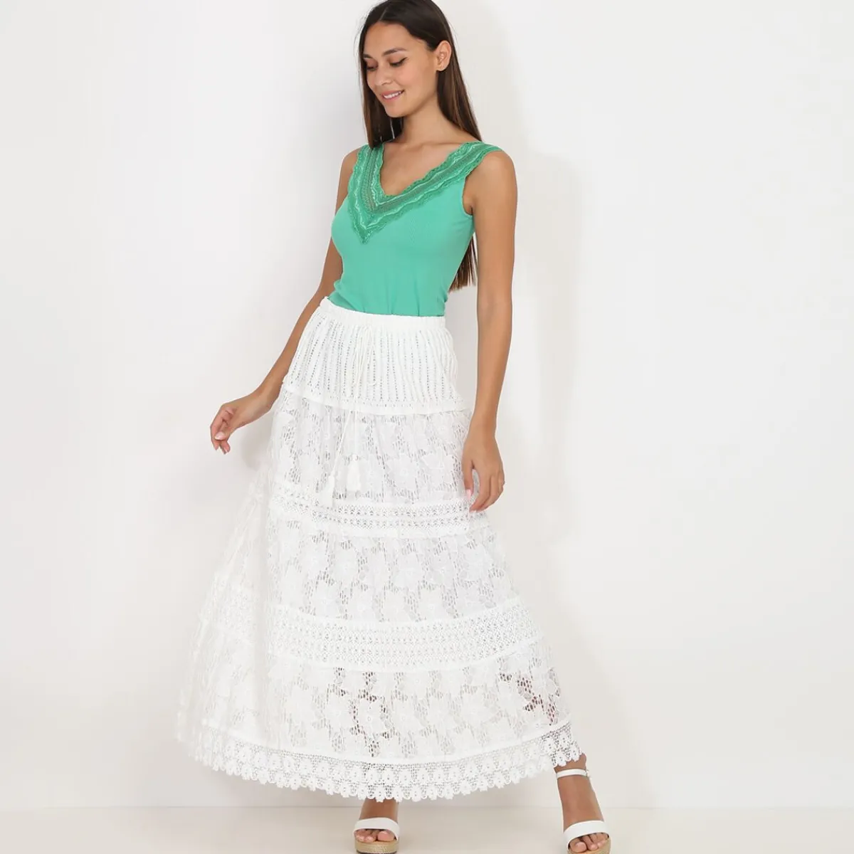 Outlet La Modeuse Jupe en crochet et dentelle Blanc